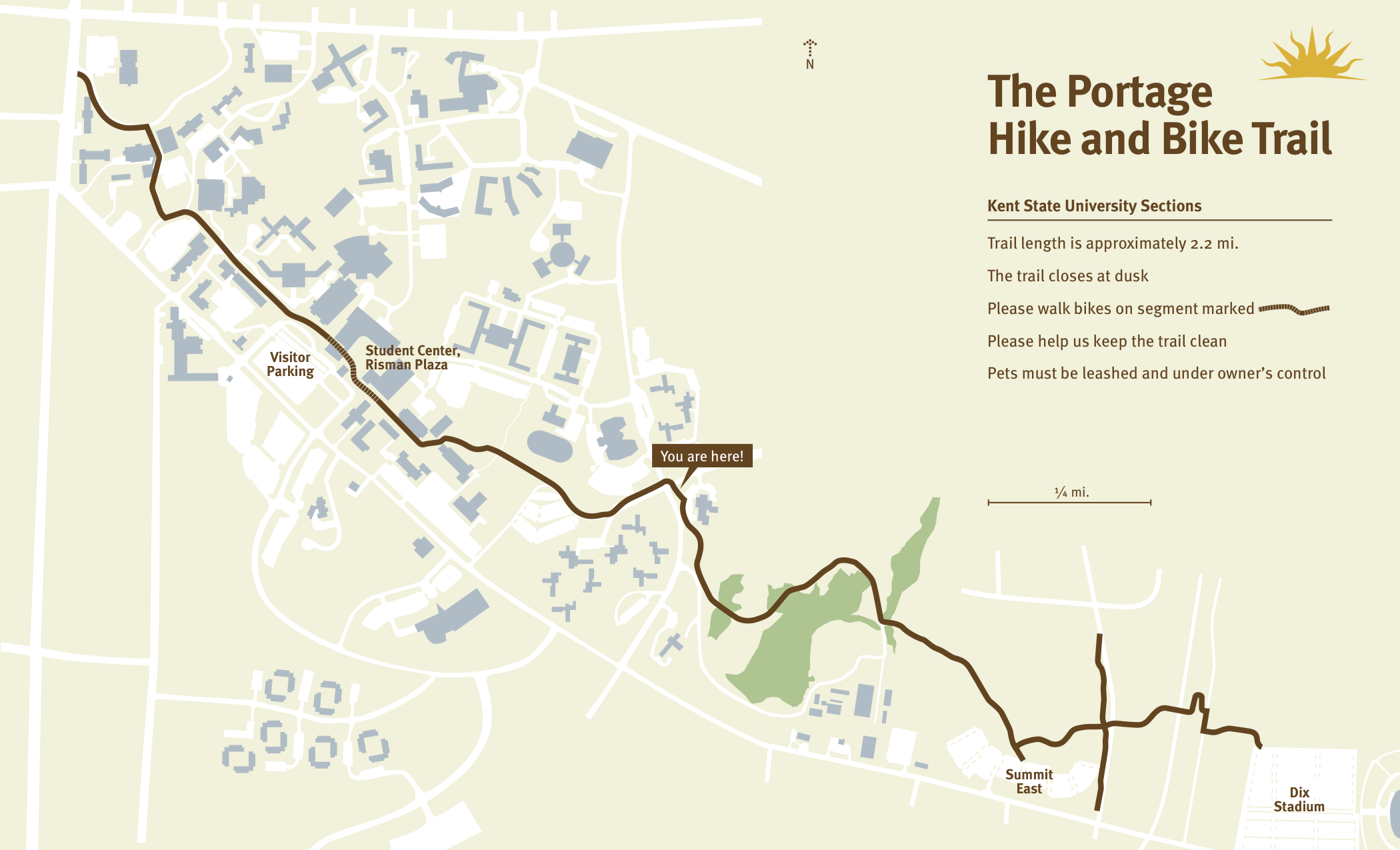 Map of the Portage hike and bike trail’s Kent State campus section