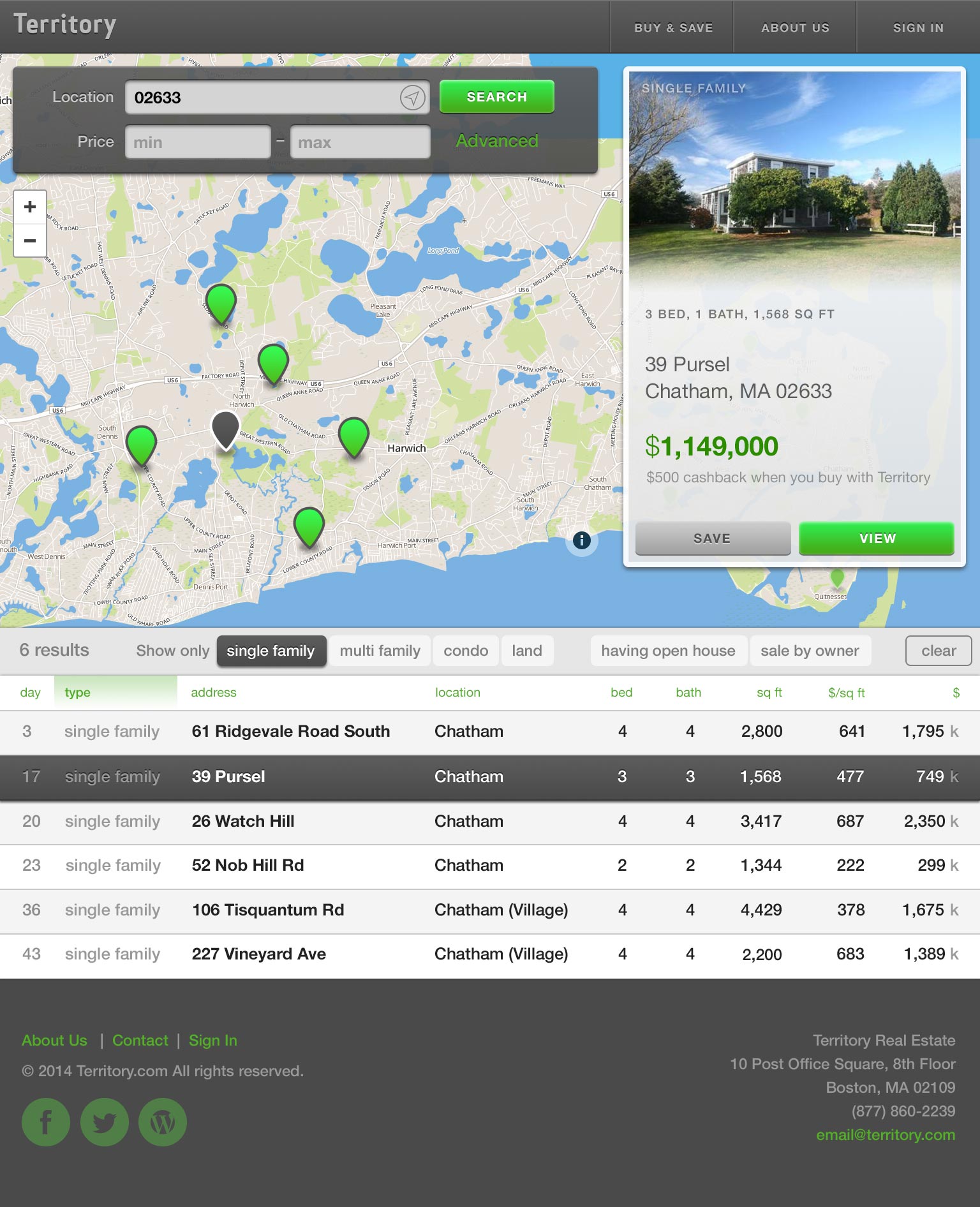 Mockup of the property search flow on web